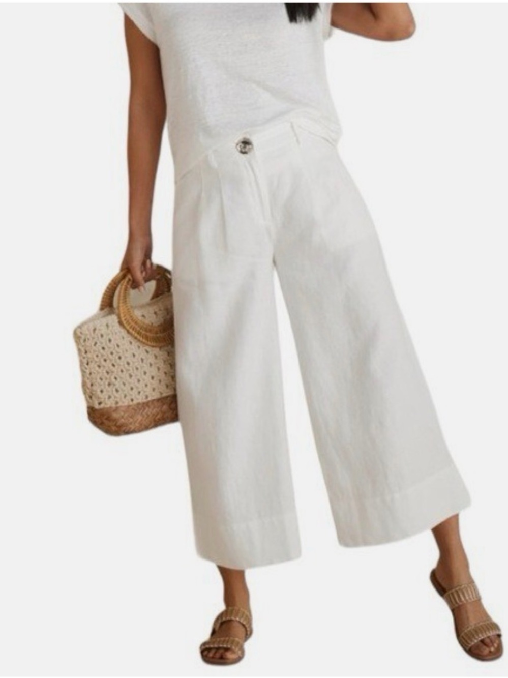 NWT Soft Surroundings- 100% Linen Wide-Leg Crop Pants Size 4